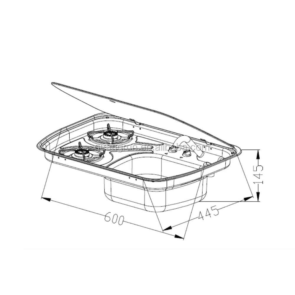 Combined Sink & 2 Gas Burners 60x44