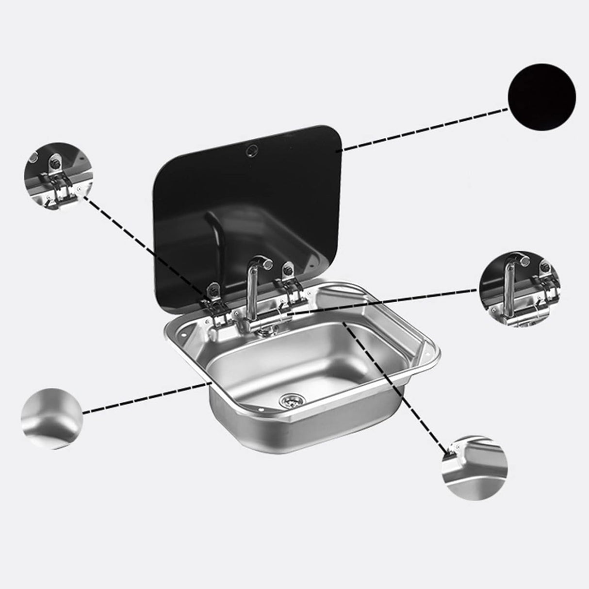 Stainless Steel Sink with Tempered Glass Cover 40x35