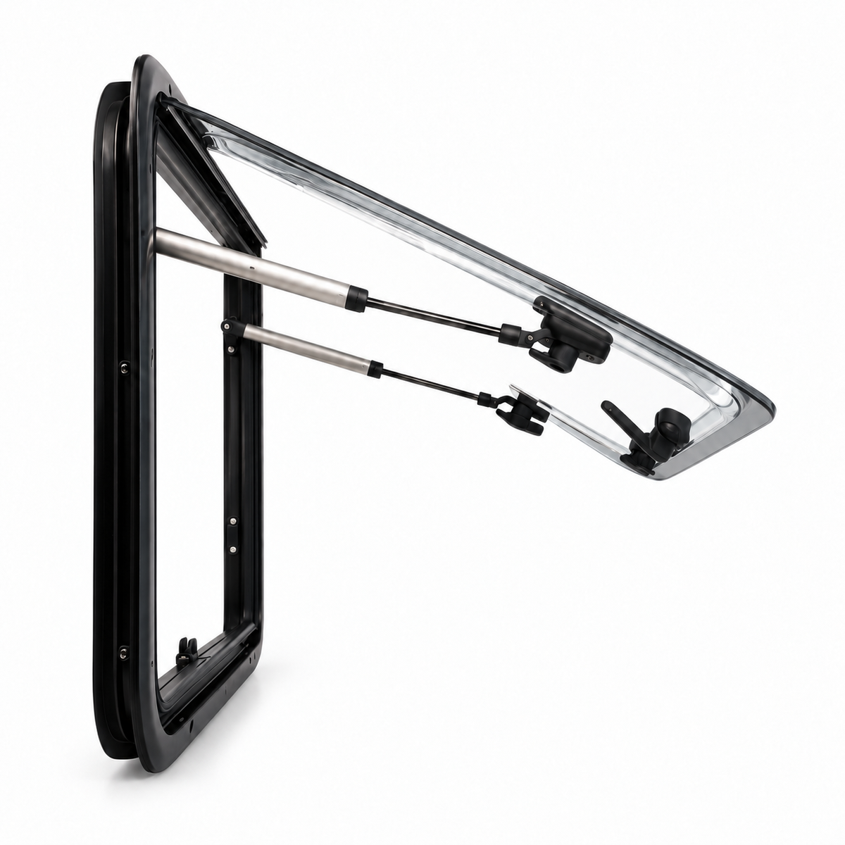 Fenêtre projetable NordVan VanLight ouverte, vue de profil