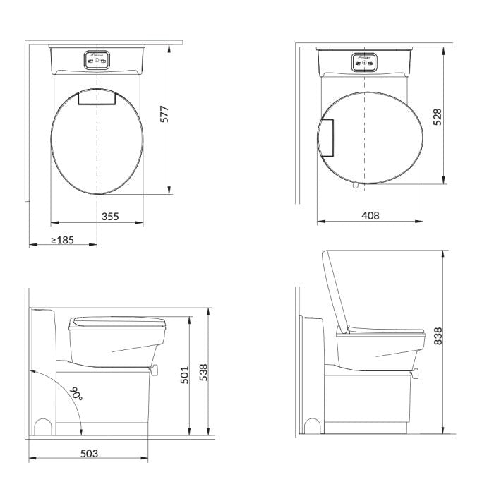 Swivel cassette toilet dimensions drawing - EuroVan-shop