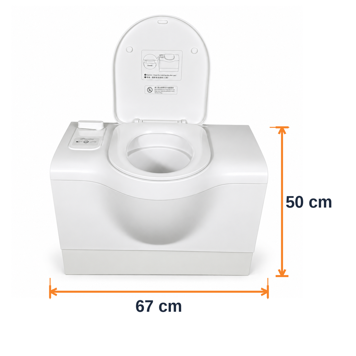W5001 bench cassette toilet — front dimensions 67 × 50 cm