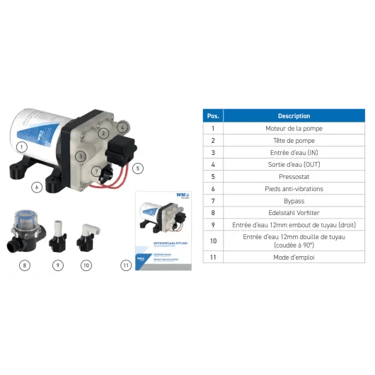 12 VDC pressure pump with bypass, diaphragm, and pressure switch AQUATEC - EuroVan - shop