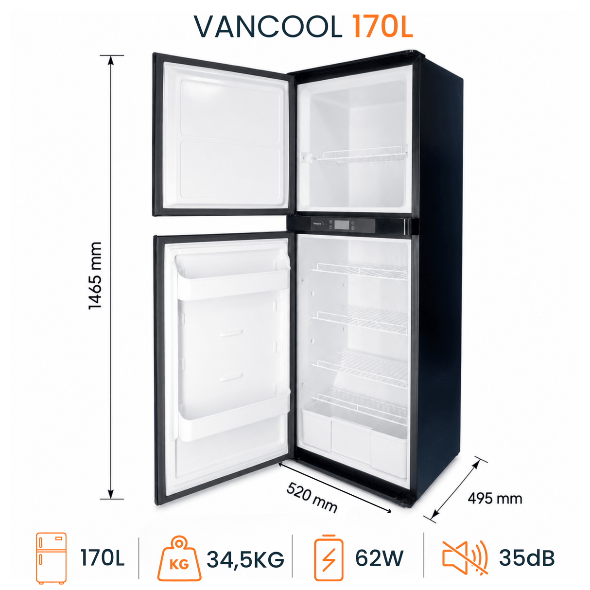 VanCool 170L - 12V compressor fridge for campervans and motorhomes