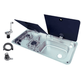 2 Gas Burner Combined Sink – Stainless Steel / Tempered Glass – WxD: 77x36 cm - EuroVan - shop