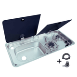 2 Gas Burner Combined Sink – Stainless Steel / Tempered Glass – WxD: 77x36 cm - EuroVan - shop