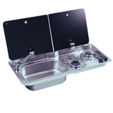 2 Gas Burner Combined Sink – Stainless Steel / Tempered Glass – WxD: 77x36 cm - EuroVan - shop