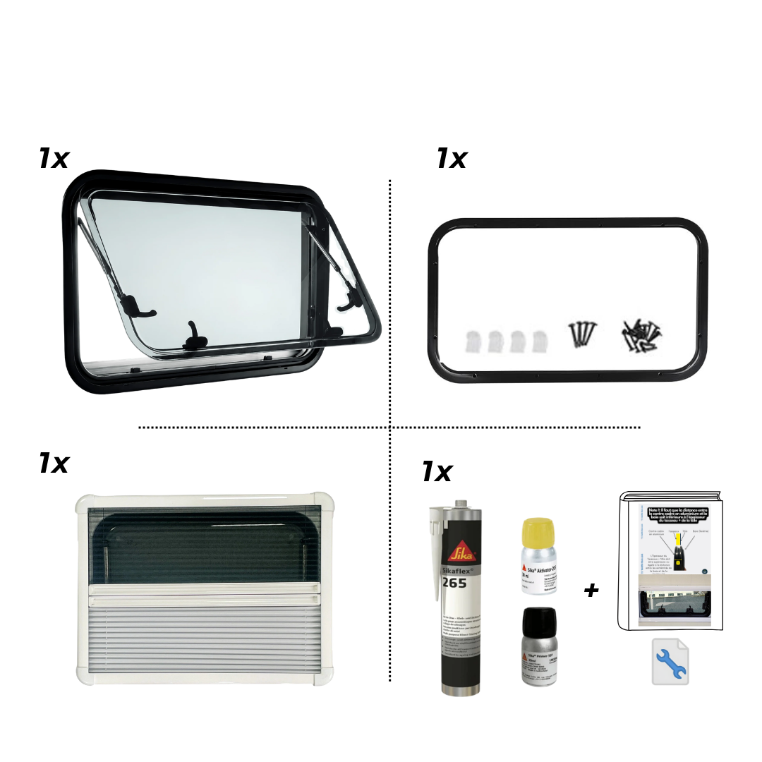 Pack VanLight Ausstellfenster 300 x 500 + Sikaflex - Campervan set