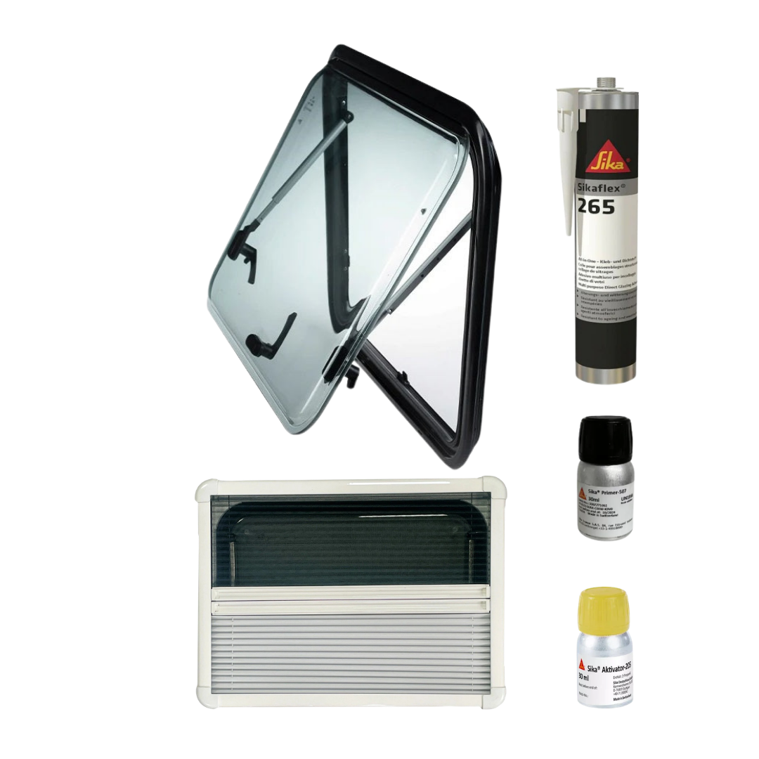 Pack VanLight Ausstellfenster 300 x 500 + Sikaflex - Campervan set