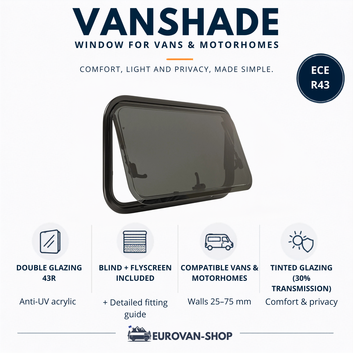 VanShade push window - With blind and mosquito net