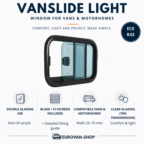 VanSlide Light sliding window - With blind and mosquito net