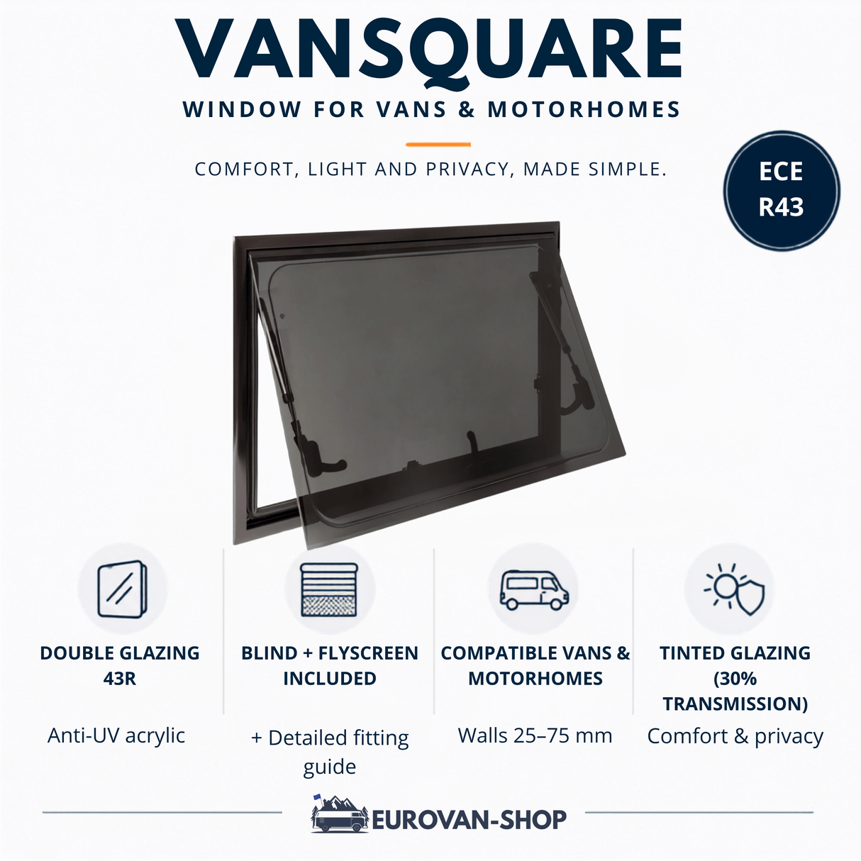 VanSquare push window - With blind and mosquito net