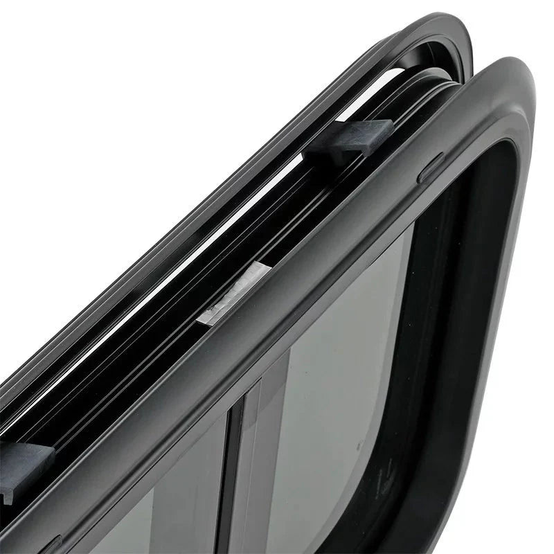 Baie coulissante vitrage acrylique - Bords Arrondis - Avec store et moustiquaire - Vanlife - Store