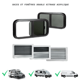 Baie coulissante vitrage acrylique - Bords Arrondis - Avec store et moustiquaire - Vanlife - Store