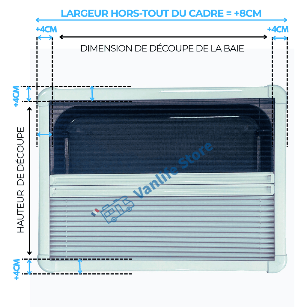 Baie / Fenêtre spéciale camping - cars et vans aménagés - Double vitrage acrylique (43R) - Avec store et moustiquaire - Vanlife - Store