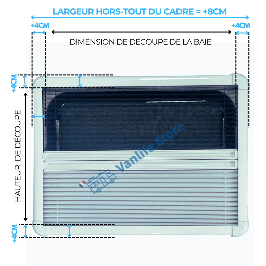 Baie / Fenêtre spéciale camping - cars et vans aménagés - Double vitrage acrylique (43R) - Avec store et moustiquaire - Vanlife - Store