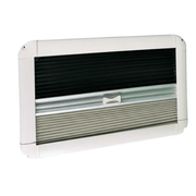 Wit binnenframe met geplooid verduisteringsgordijn en insectenhor voor buscamperramen - EuroVan - shop