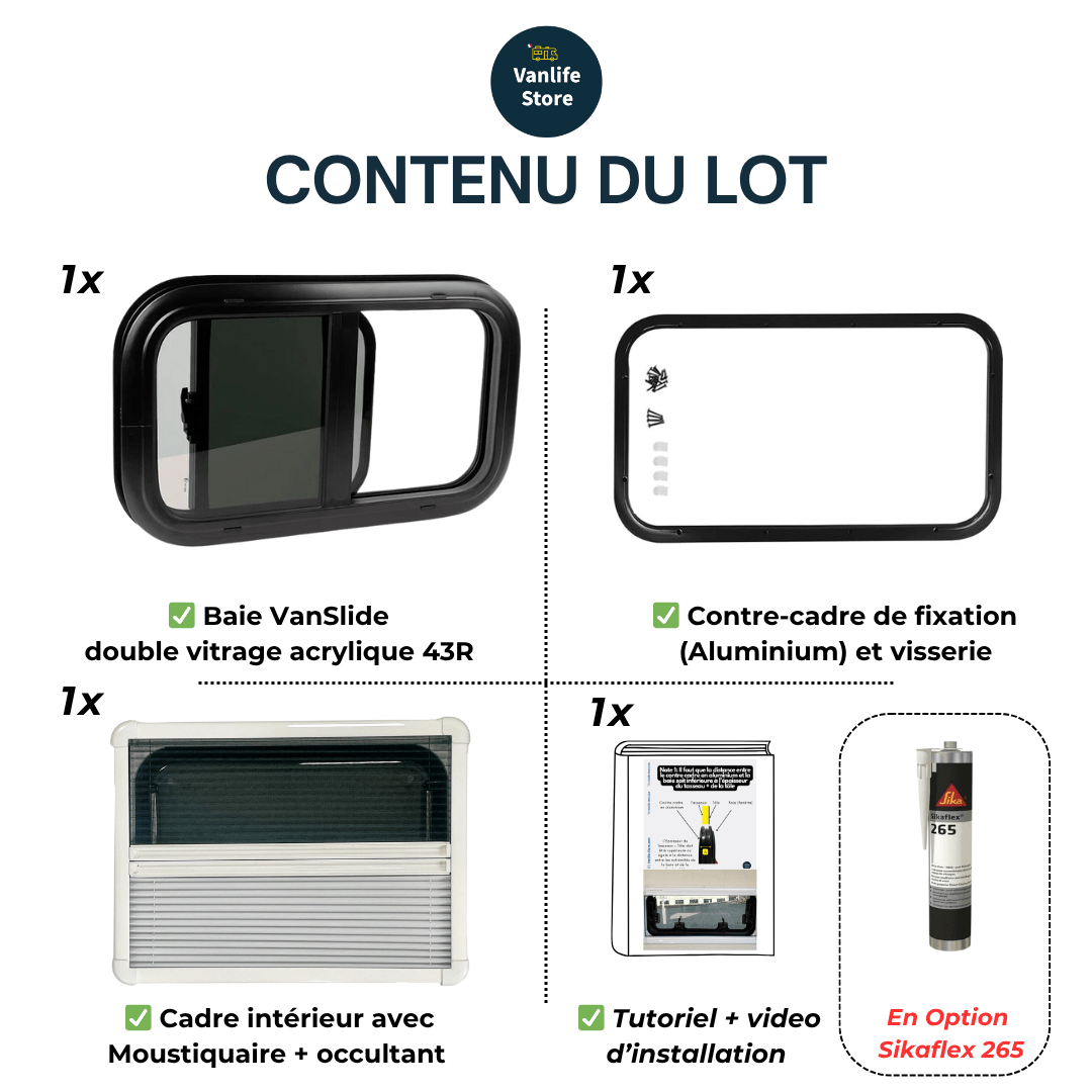 Baie VanSlide - Fenêtre coulissante avec store et moustiquaire - Vanlife - Store