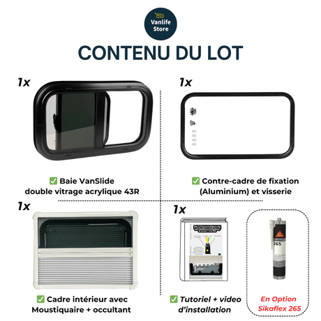 Baie VanSlide - Fenêtre coulissante avec store et moustiquaire - Vanlife - Store