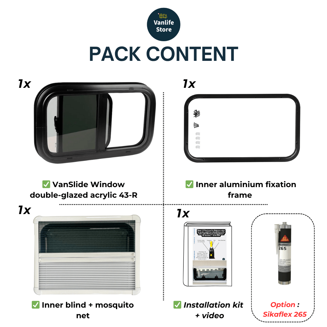 Baie VanSlide - Fenêtre pour camping - car et vans aménagés avec store et moustiquaire - Vanlife - Store