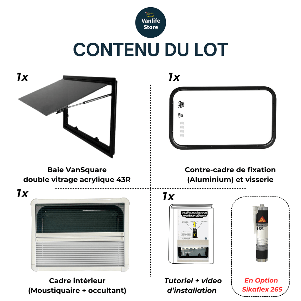 Baie VanSquare - Fenêtre spéciale camping - cars et vans aménagés - Vanlife - Store