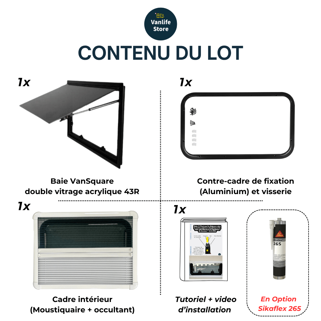 Baie VanSquare - Fenêtre spéciale camping - cars et vans aménagés - Vanlife - Store