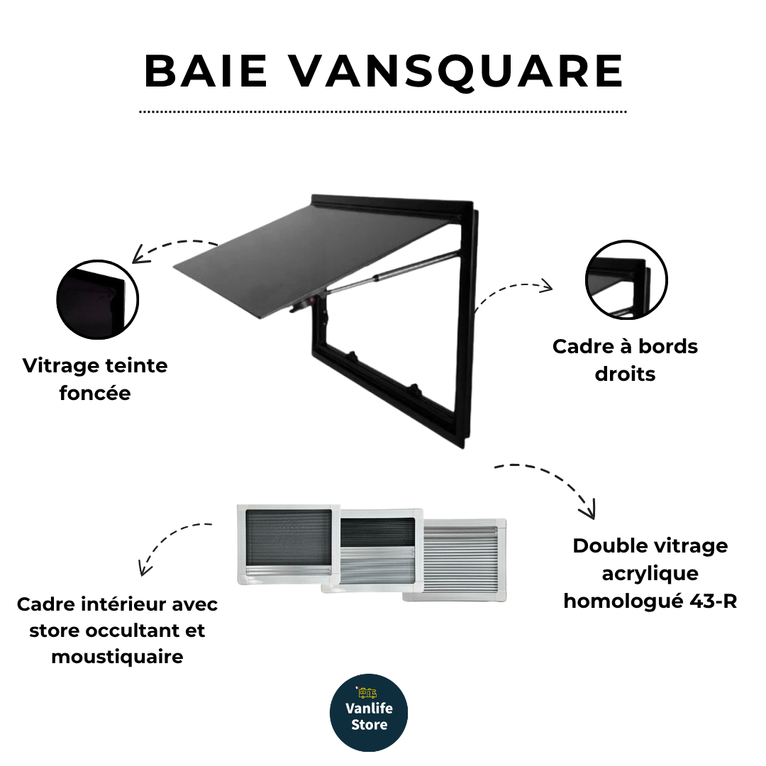 Baie VanSquare - Fenêtre spéciale camping - cars et vans aménagés - Vanlife - Store