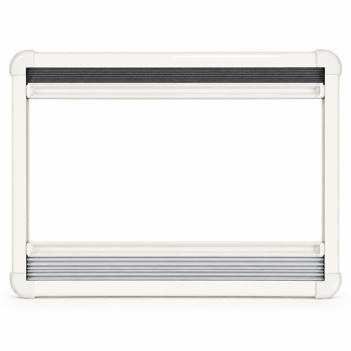 Inner frame with flyscreen and blackout blind fully retracted — clear opening
