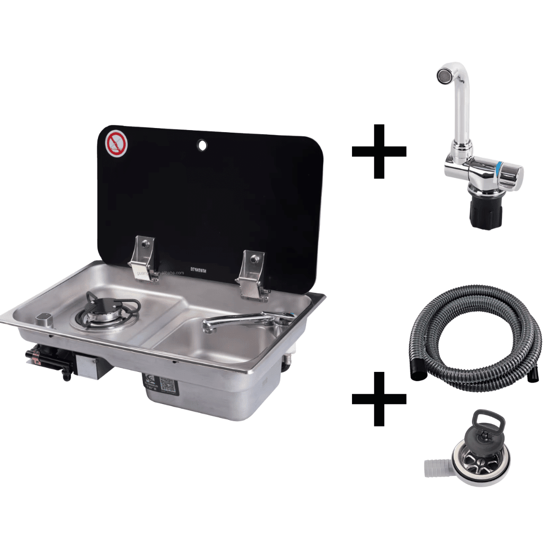 Combined Sink with 1 Gas Burner – Stainless Steel / Tempered Glass (With or Without Faucet) - EuroVan - shop