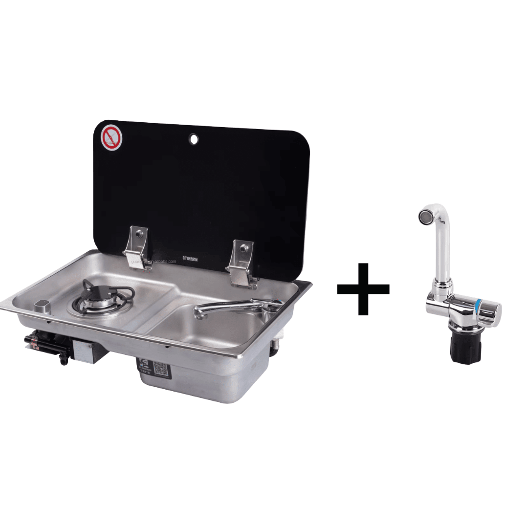 Combined Sink with 1 Gas Burner – Stainless Steel / Tempered Glass (With or Without Faucet) - EuroVan - shop