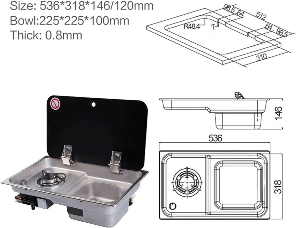 Combined Sink with 1 Gas Burner – Stainless Steel / Tempered Glass (With or Without Faucet) - EuroVan - shop