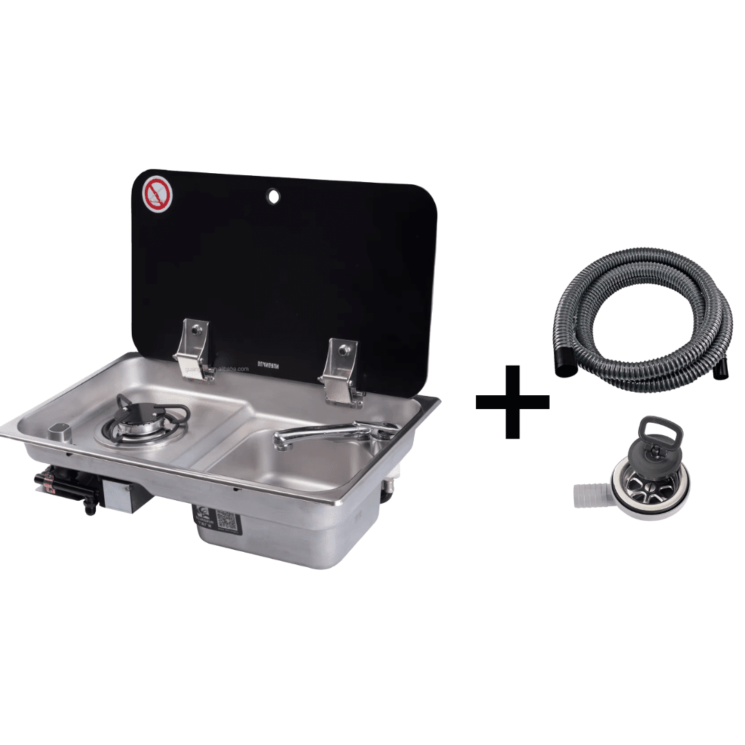 Combined Sink with 1 Gas Burner – Stainless Steel / Tempered Glass (With or Without Faucet) - EuroVan - shop