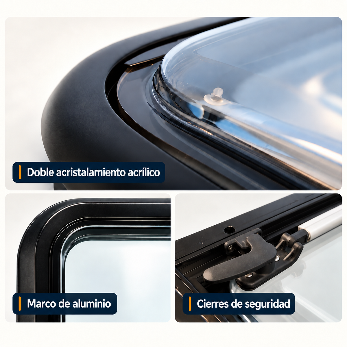 VanLight details: acrylic double glazing, aluminium frame and secure latches