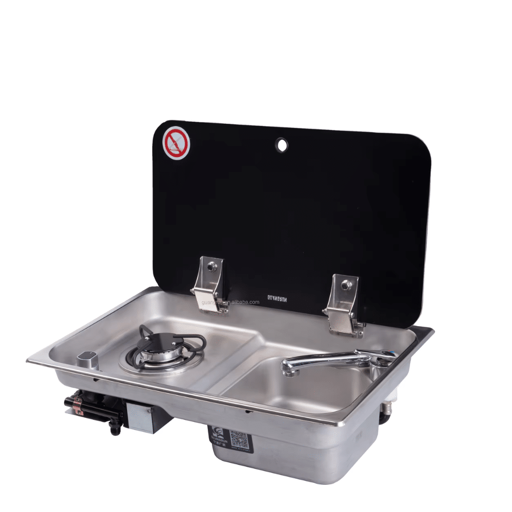 Evier combiné 1 feu gaz - Inox / Verre trempé (Avec ou Sans Robinet) - Vanlife - Store