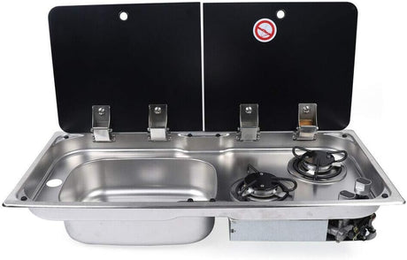 Evier combiné 2 feux gaz - Inox / Verre trempé (Evier à droite ou à gauche) - Vanlife - Store