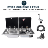 Evier combiné 2 feux gaz - Inox / Verre trempé (Evier à droite ou à gauche) - Vanlife - Store