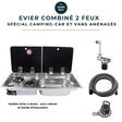 Evier combiné 2 feux gaz - Inox / Verre trempé (Evier à droite ou à gauche) - Vanlife - Store