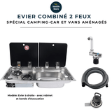 Evier combiné 2 feux gaz - Inox / Verre trempé (Evier à droite ou à gauche) - Vanlife - Store