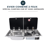 Evier combiné 2 feux gaz - Inox / Verre trempé (Evier à droite ou à gauche) - Vanlife - Store