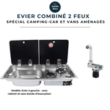 Evier combiné 2 feux gaz - Inox / Verre trempé (Evier à droite ou à gauche) - Vanlife - Store