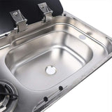 77 × 36 cm stainless steel sink and 2 gas burners unit, basin and drain