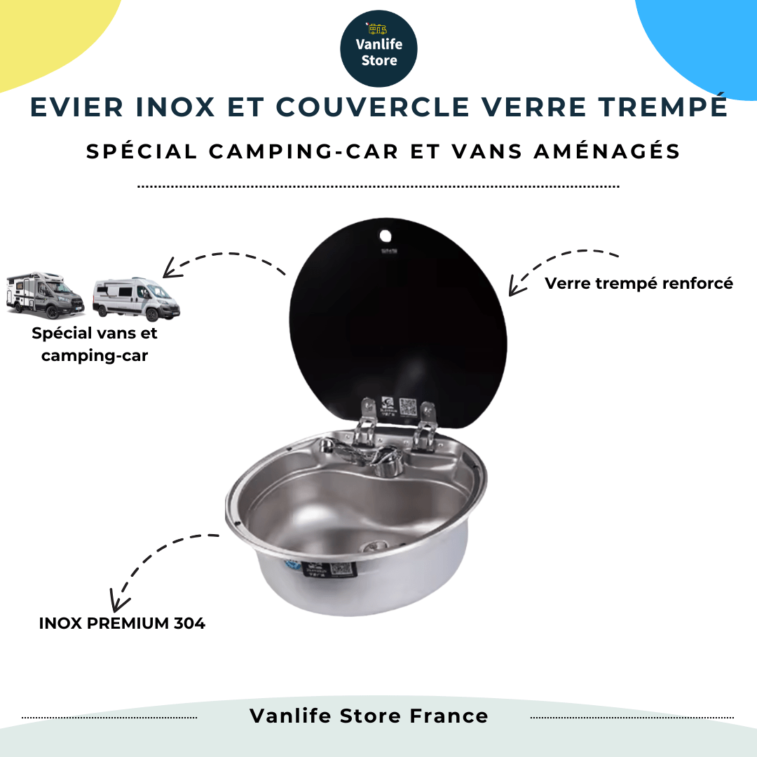Evier Inox et couvercle verre trempé - Cuve ronde - Vanlife - Store