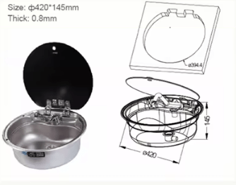 Evier Inox et couvercle verre trempé - Cuve ronde - Vanlife - Store