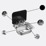 Evier Inox et couvercle verre trempé - Rectangulaire (Seul ou Avec Robinet) - Vanlife - Store