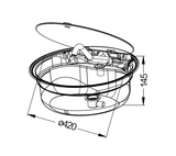 Okrągły zlew ze stali nierdzewnej Ø 42 cm, rysunek wymiarowy: Ø 420 mm, głębokość 145 mm
