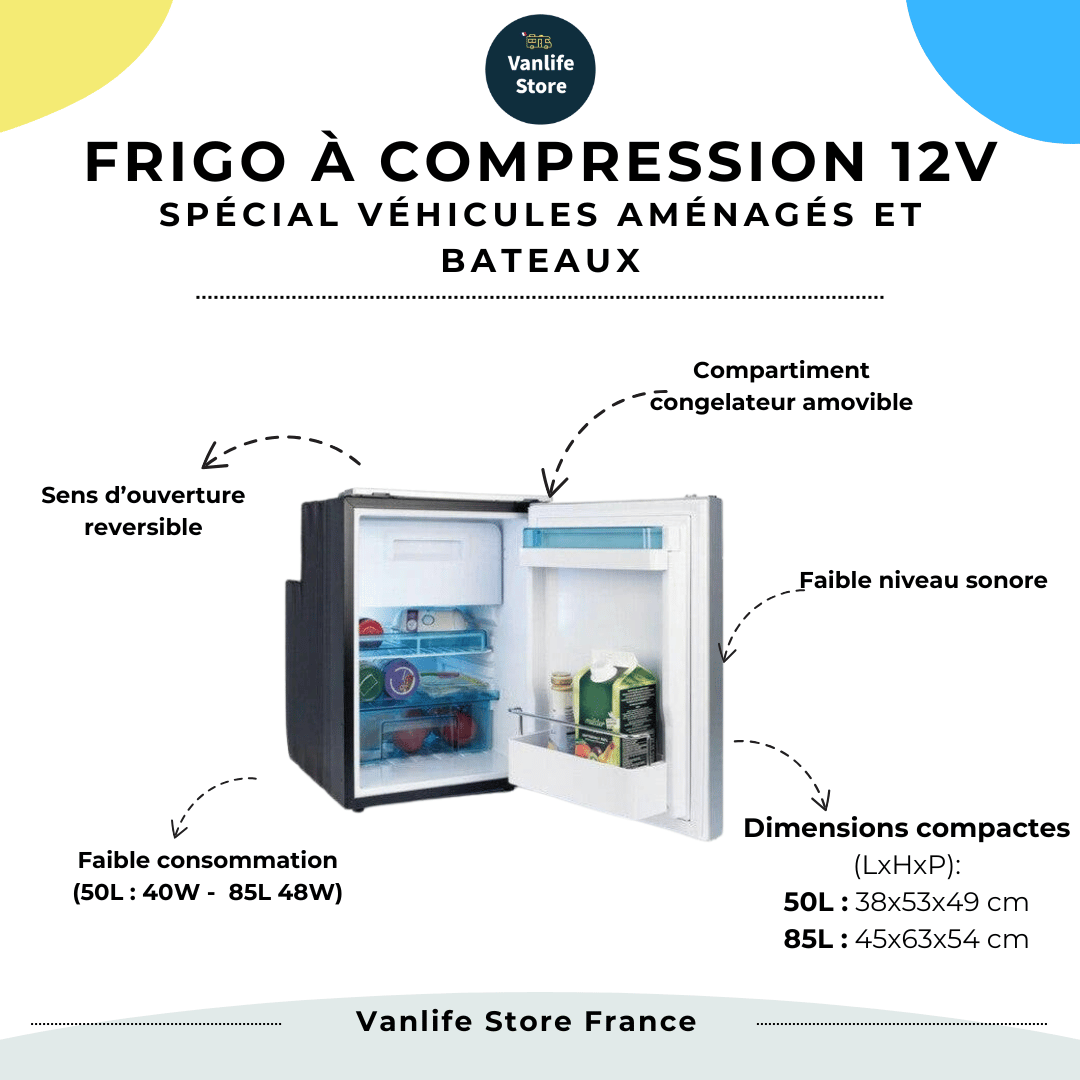 Frigo 12v à compression spécial camping - car et bateaux - 50L / 85L - Vanlife - Store