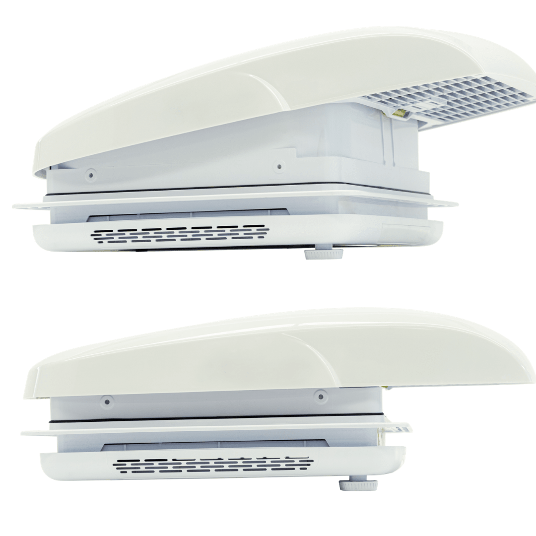 VANVENT roof vent fan White - open and closed - EuroVan-shop