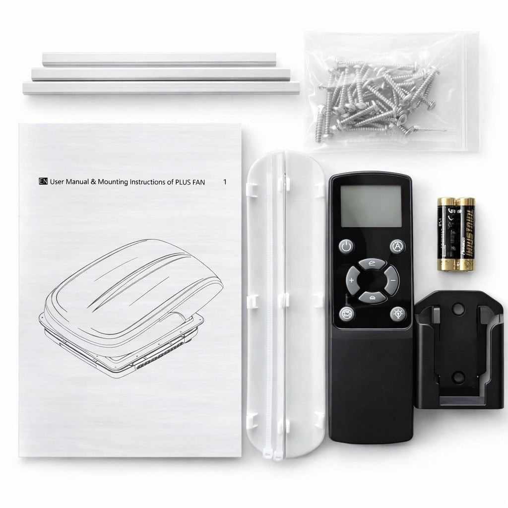 VANVENT box contents - remote, batteries, fixings and manual - EuroVan-shop
