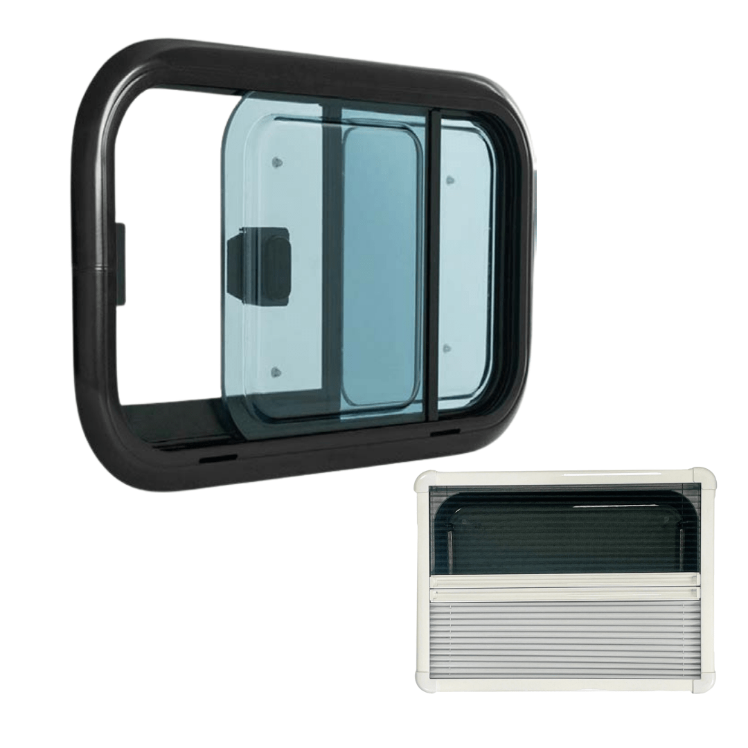 NORDVAN VanSlide+ double-glazed sliding window for campervans and motorhomes with blind and mosquito net