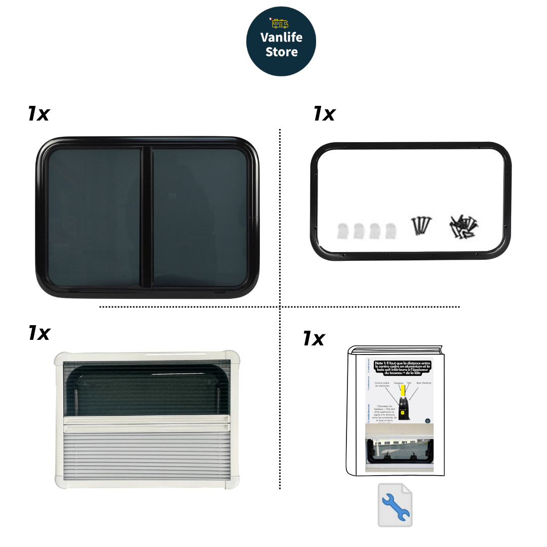 NORDVAN VanSlide sliding window for campervans and motorhomes with blind and mosquito net
