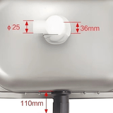 Sink and gas burner pack with folding tap and 12 V pump: drain Ø 25 mm, 110 mm under the basin